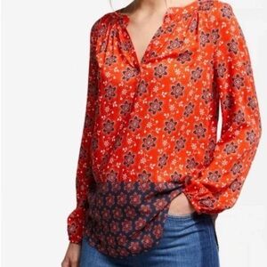 Boden Red and Navy Floral Blouse